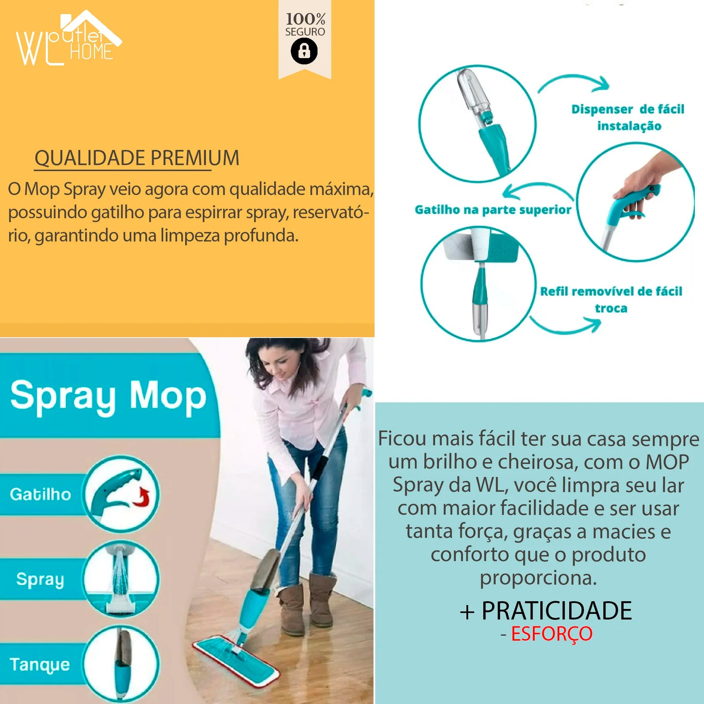 Mop Spray Fácil Limpeza de Piso Sem Esforço