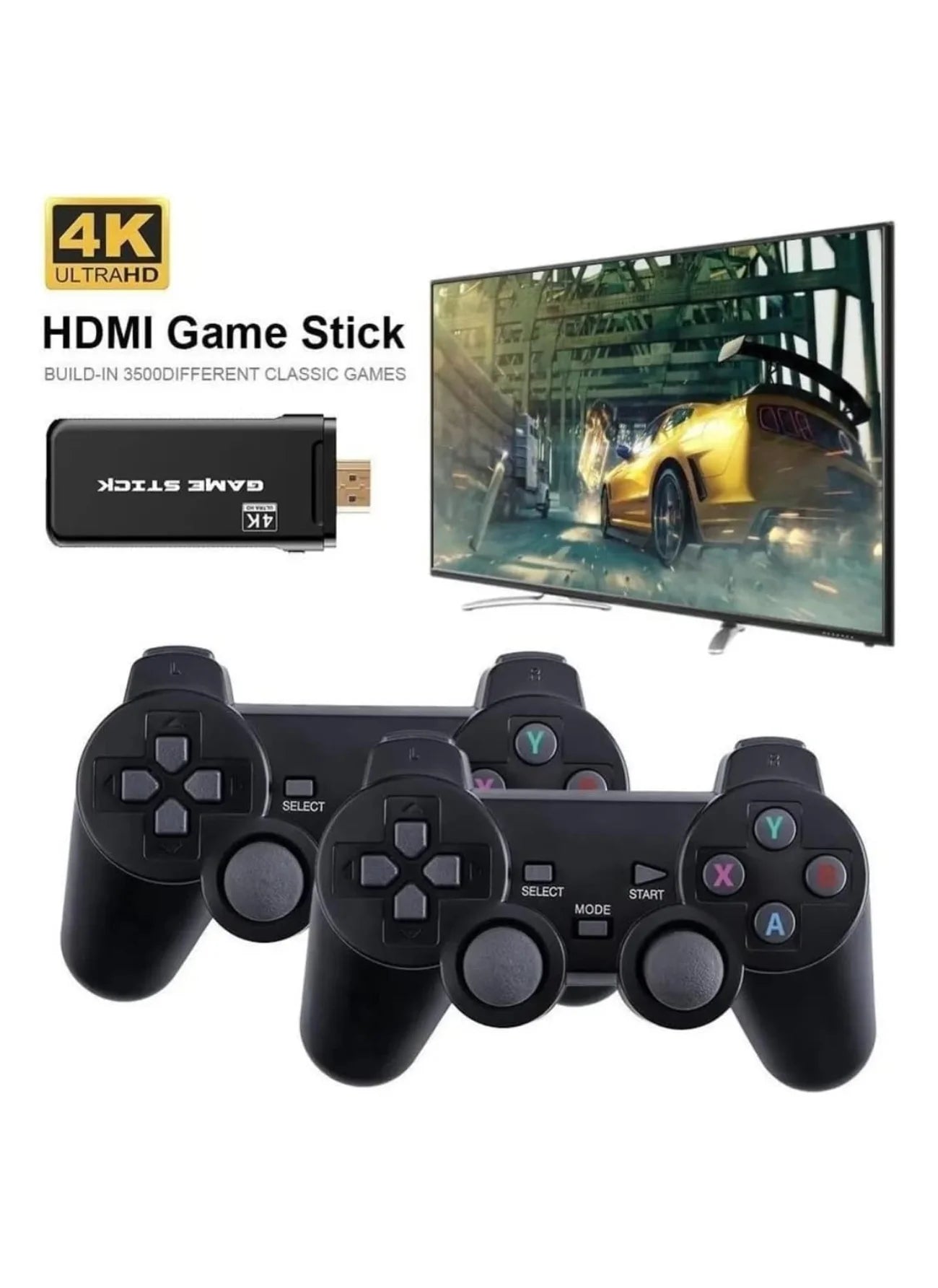 Game Stick 4k Hd Console de Videogame Retrô 64g + 10.000 Jogos para PS1/FC/GBA Contrôle Sem Fio