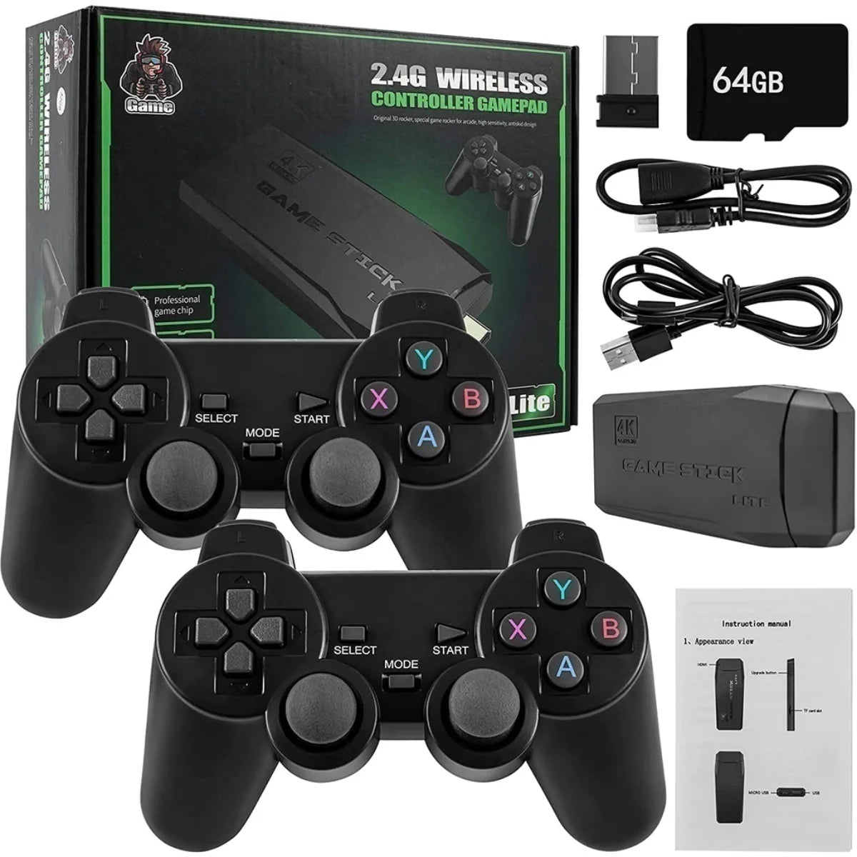 Game Stick 4k Hd Console de Videogame Retrô 64g + 10.000 Jogos para PS1/FC/GBA Contrôle Sem Fio