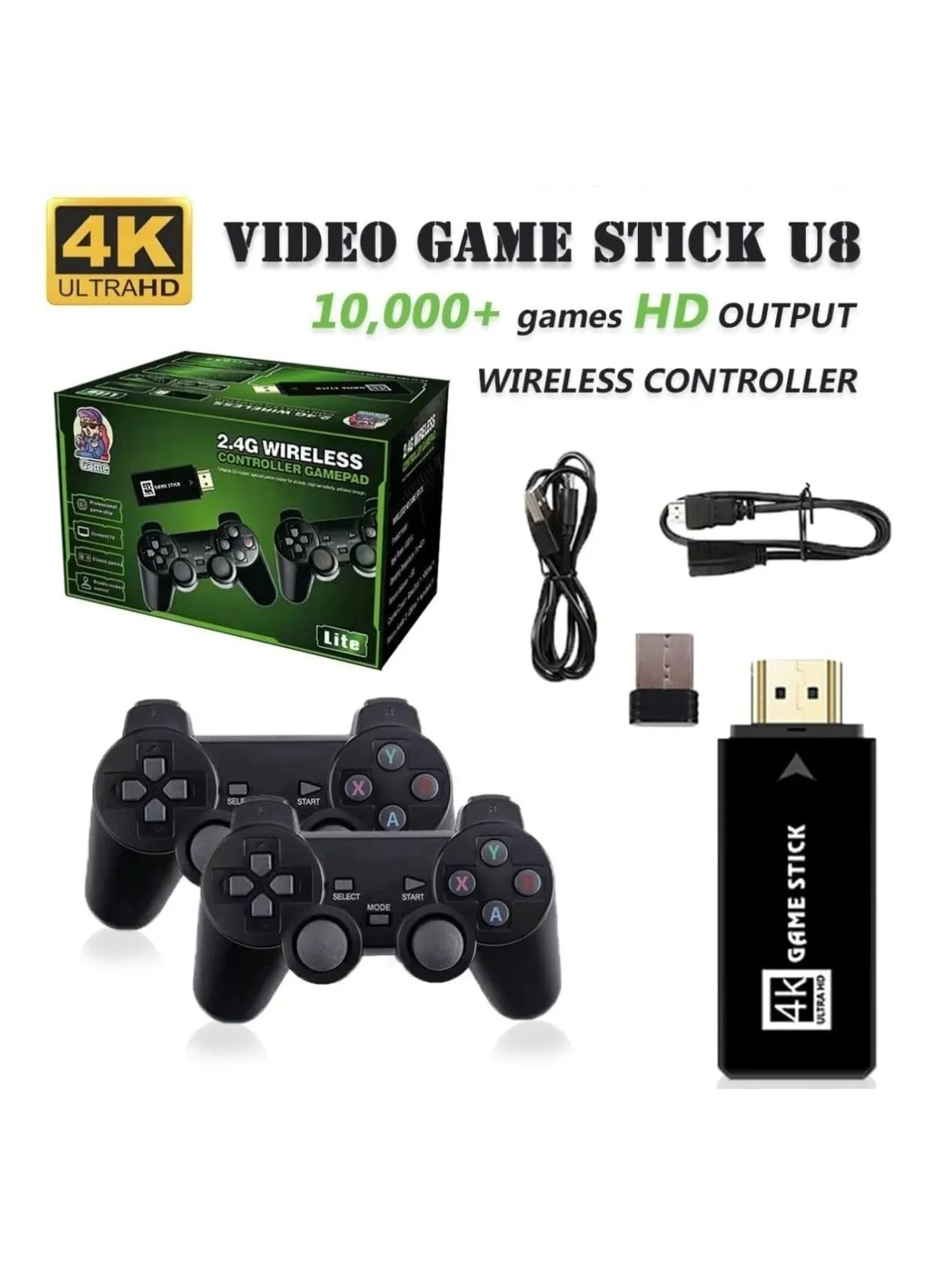 Game Stick 4k Hd Console de Videogame Retrô 64g + 10.000 Jogos para PS1/FC/GBA Contrôle Sem Fio