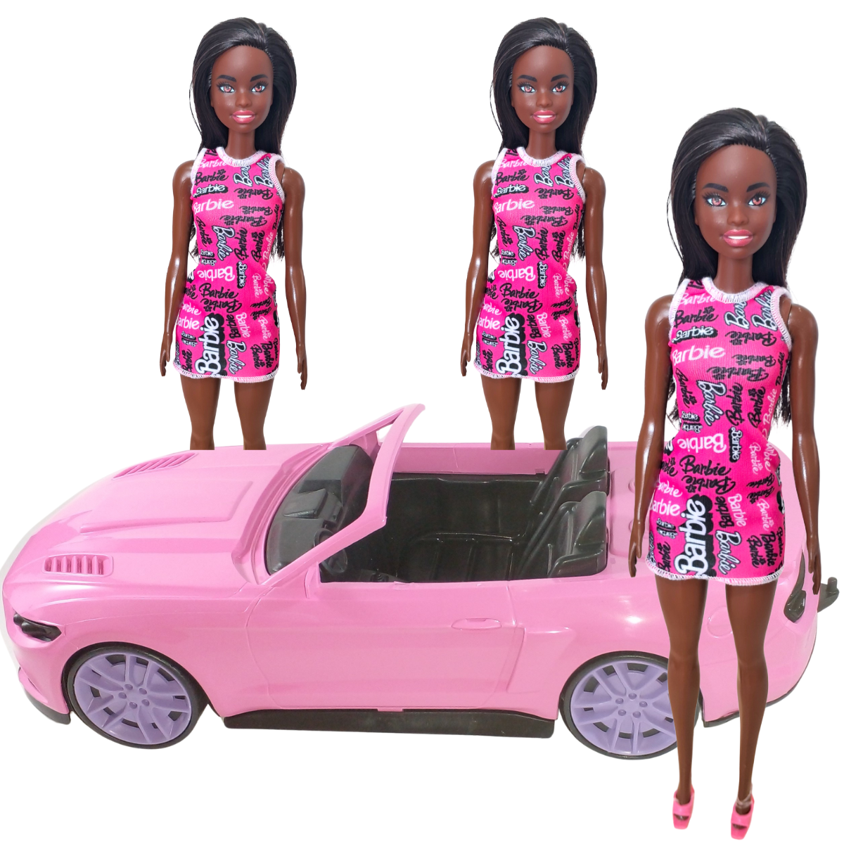 Carrinho Rosa Conversível + Boneca Barbie Negra Original