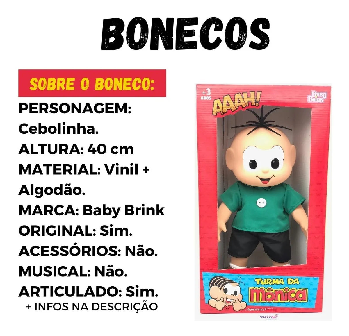 Boneco Cebolinha Turma Da Monica Classicos Baby Brink 40 Cm