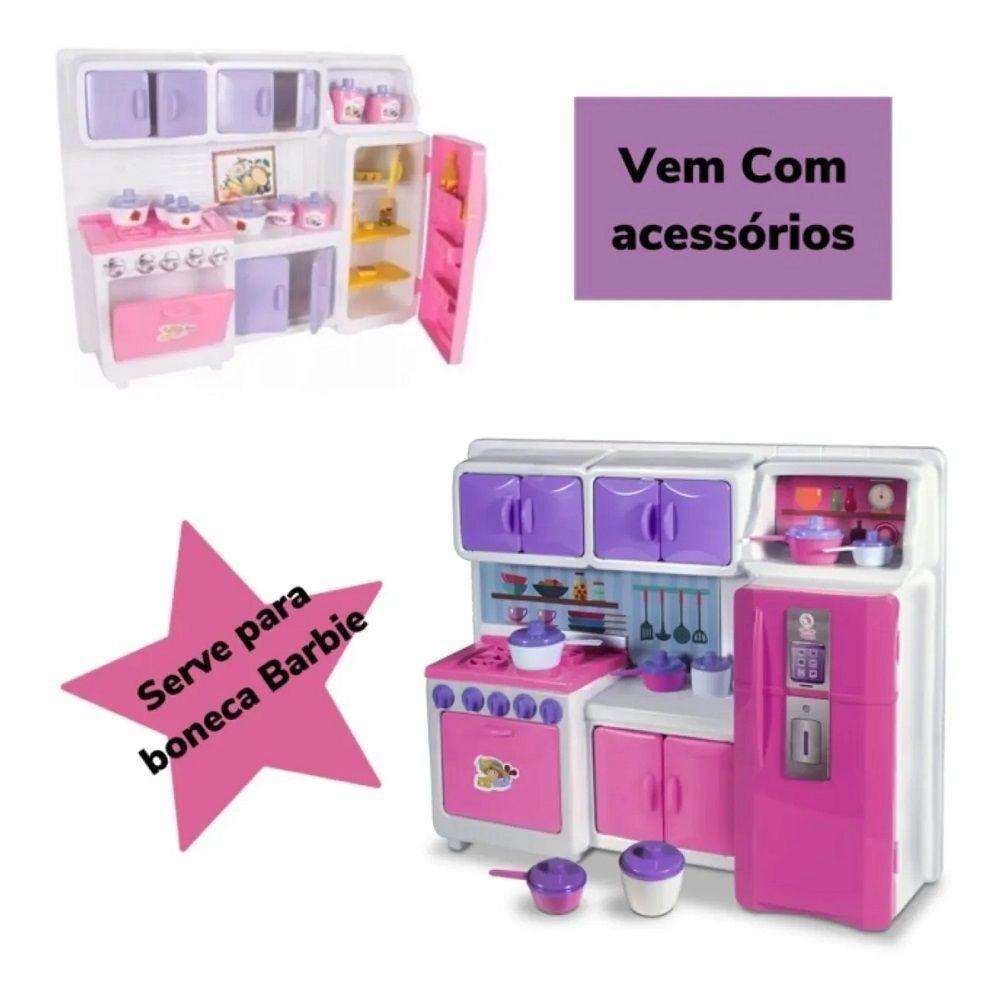 Cozinha Cristal Rosa Infantil Geladeira Fogao Completa 42cm
