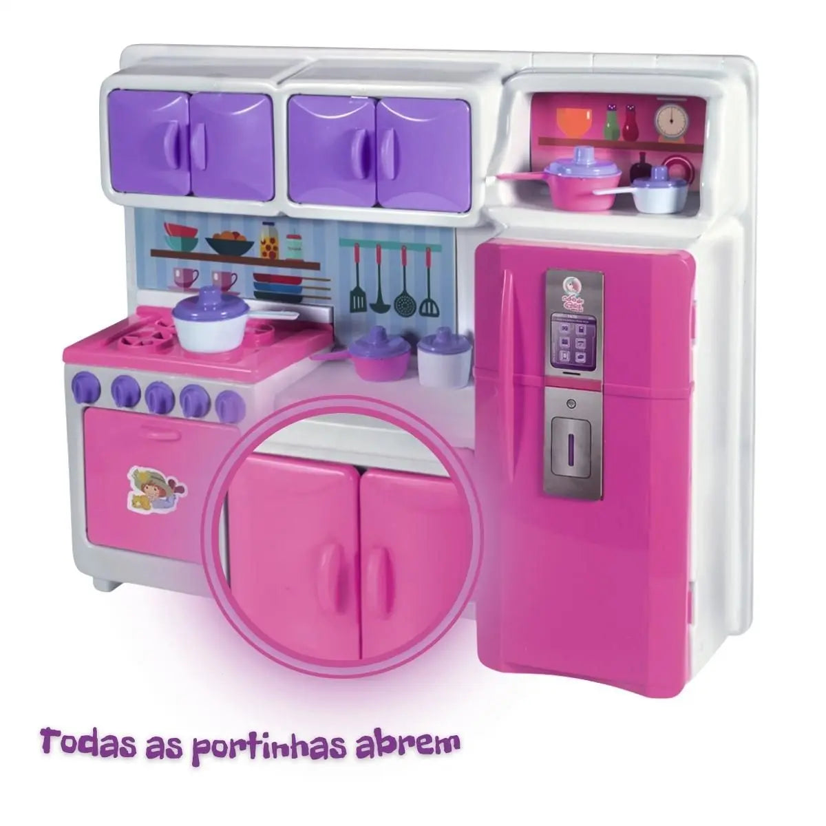 Cozinha Cristal Rosa Infantil Geladeira Fogao Completa 42cm