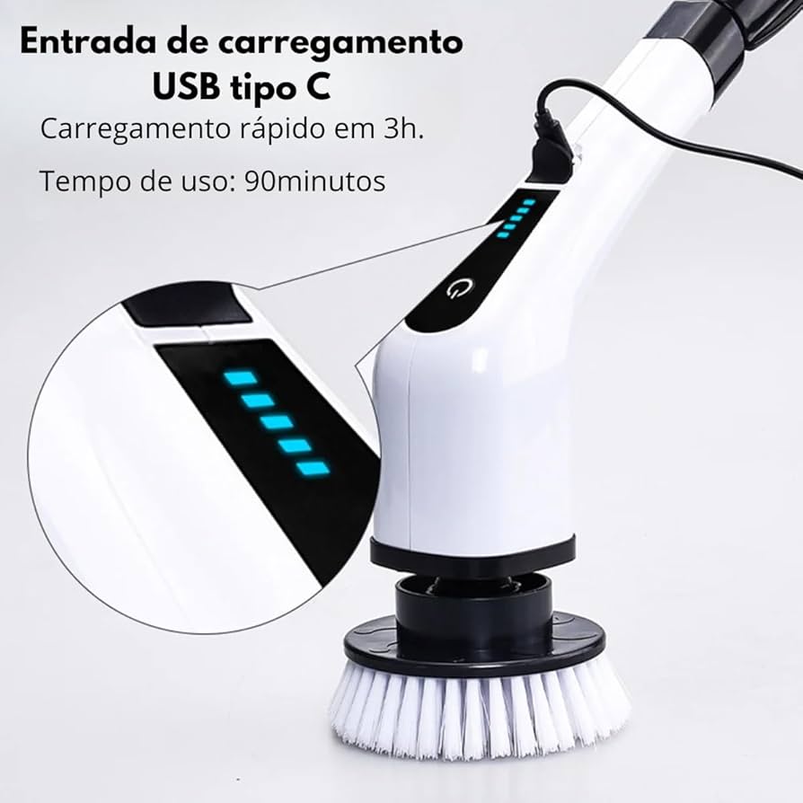 Escova de limpeza ajustável 7 em 1 para janelas banheiros e cozinhas recarregável