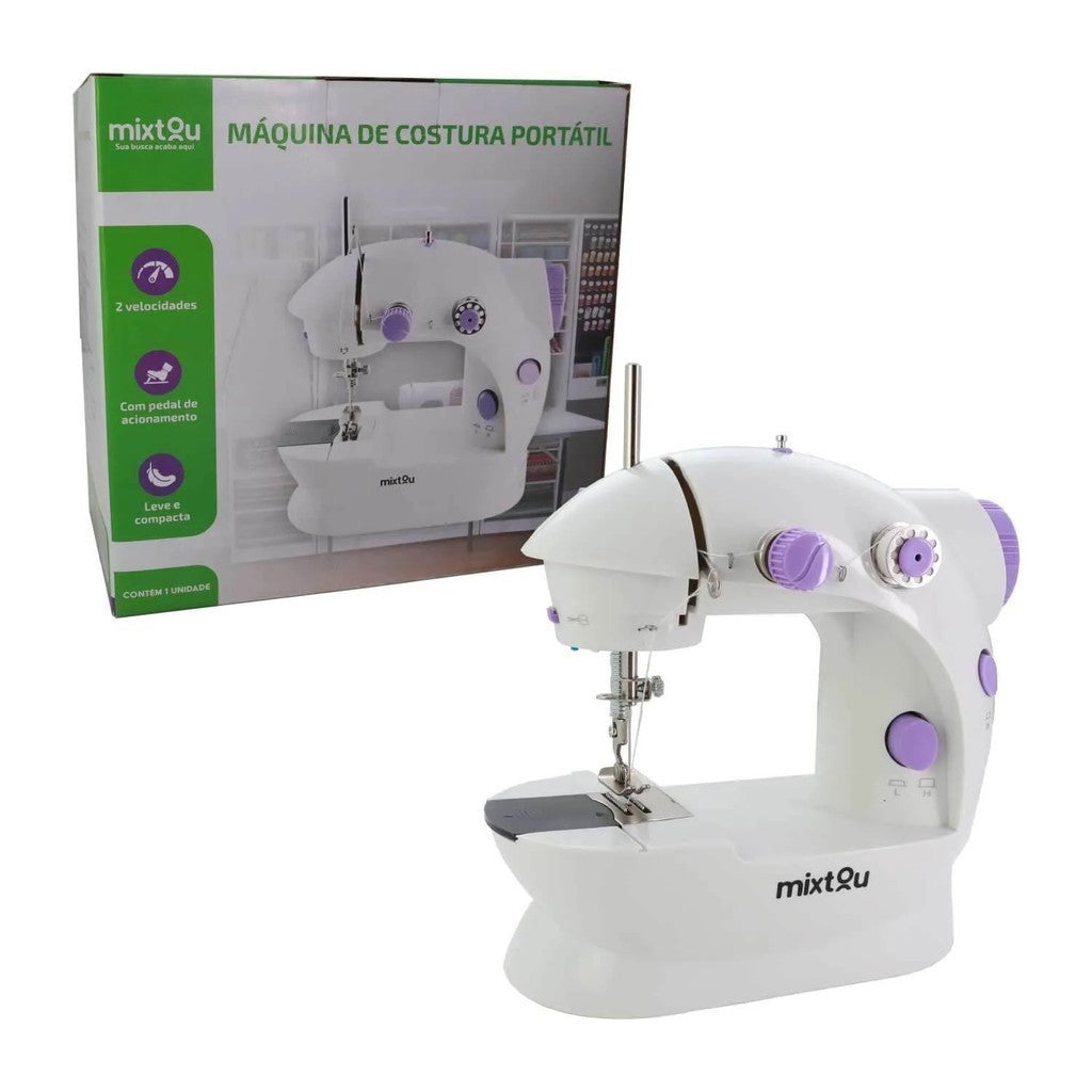 Mini máquina de costura doméstica portátil, luz noturna, pedal, linha reta