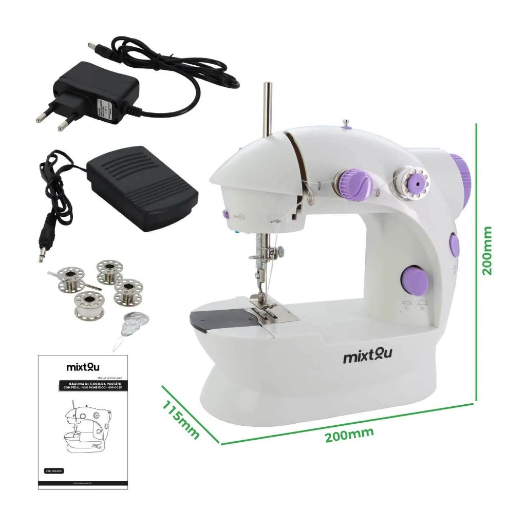 Mini máquina de costura doméstica portátil, luz noturna, pedal, linha reta
