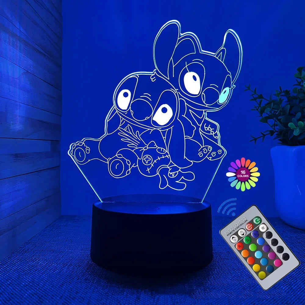 Luz Noturna 3d Com Desenho Animado Stitch