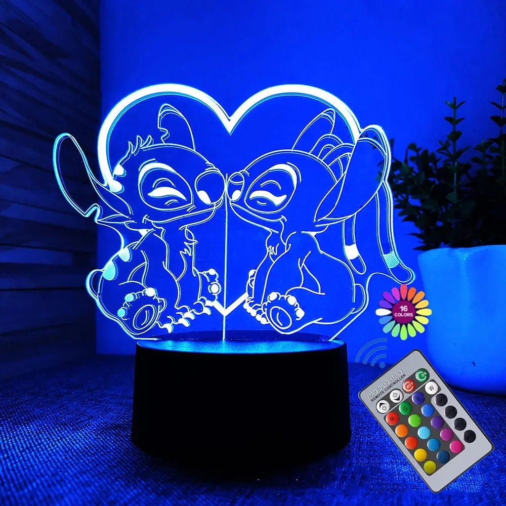 Luz Noturna 3d Com Desenho Animado Stitch