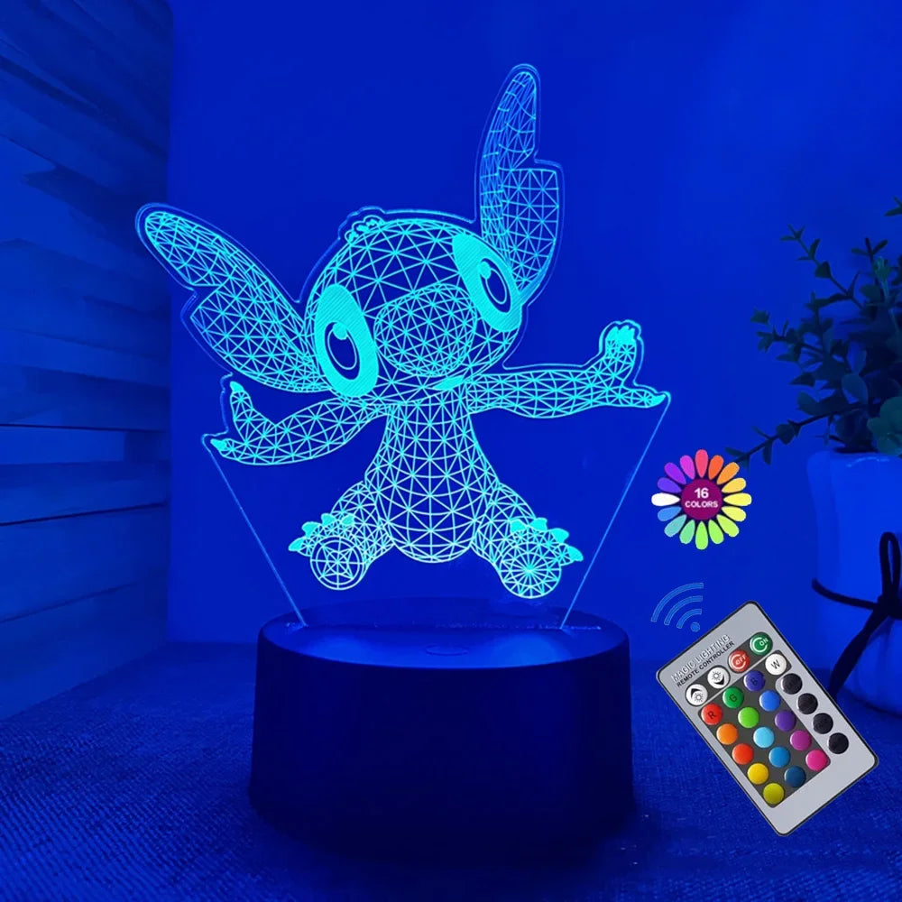 Luz Noturna 3d Com Desenho Animado Stitch