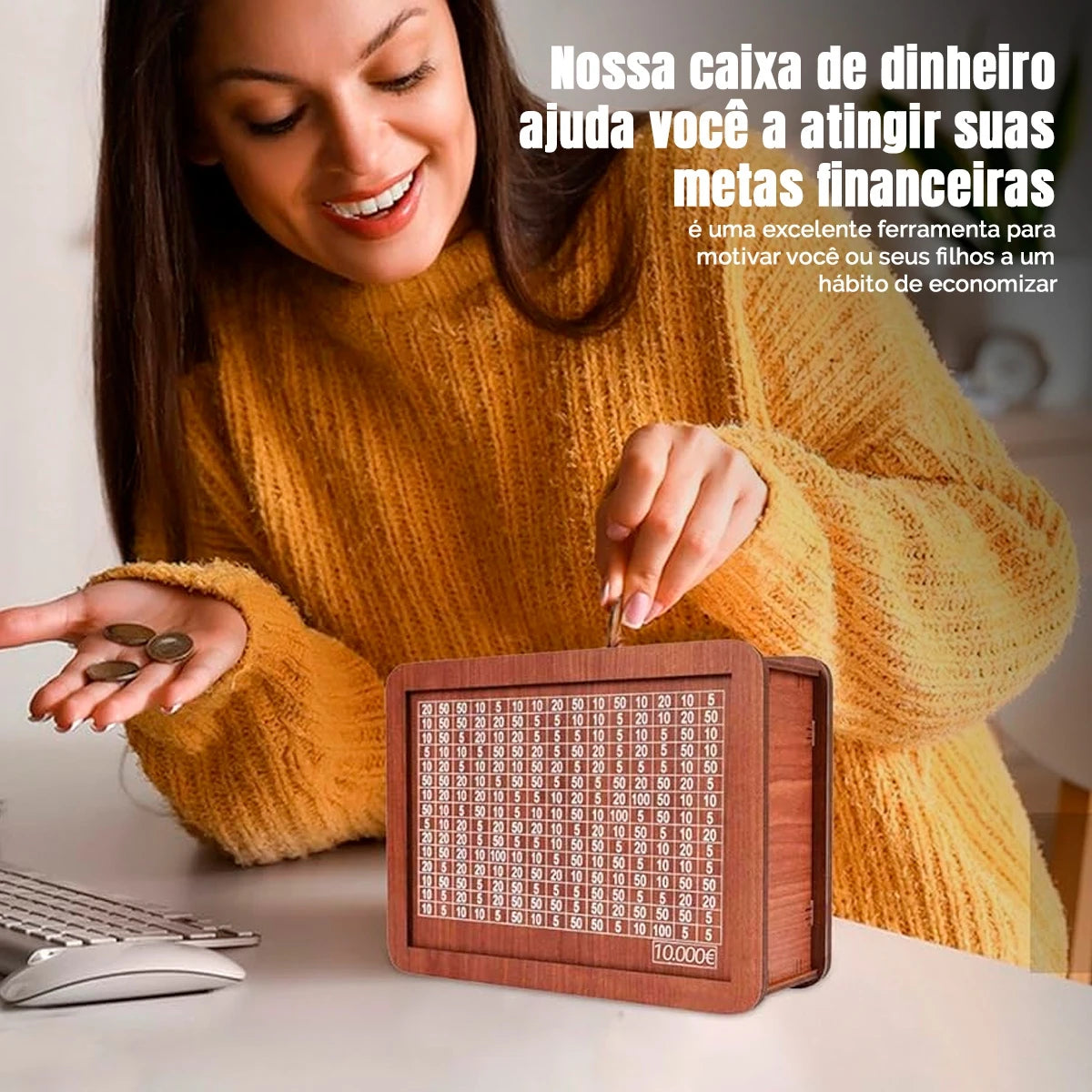 Cofrinho Seguro para Guardar Dinheiro Woodbox Poupança Japonesa