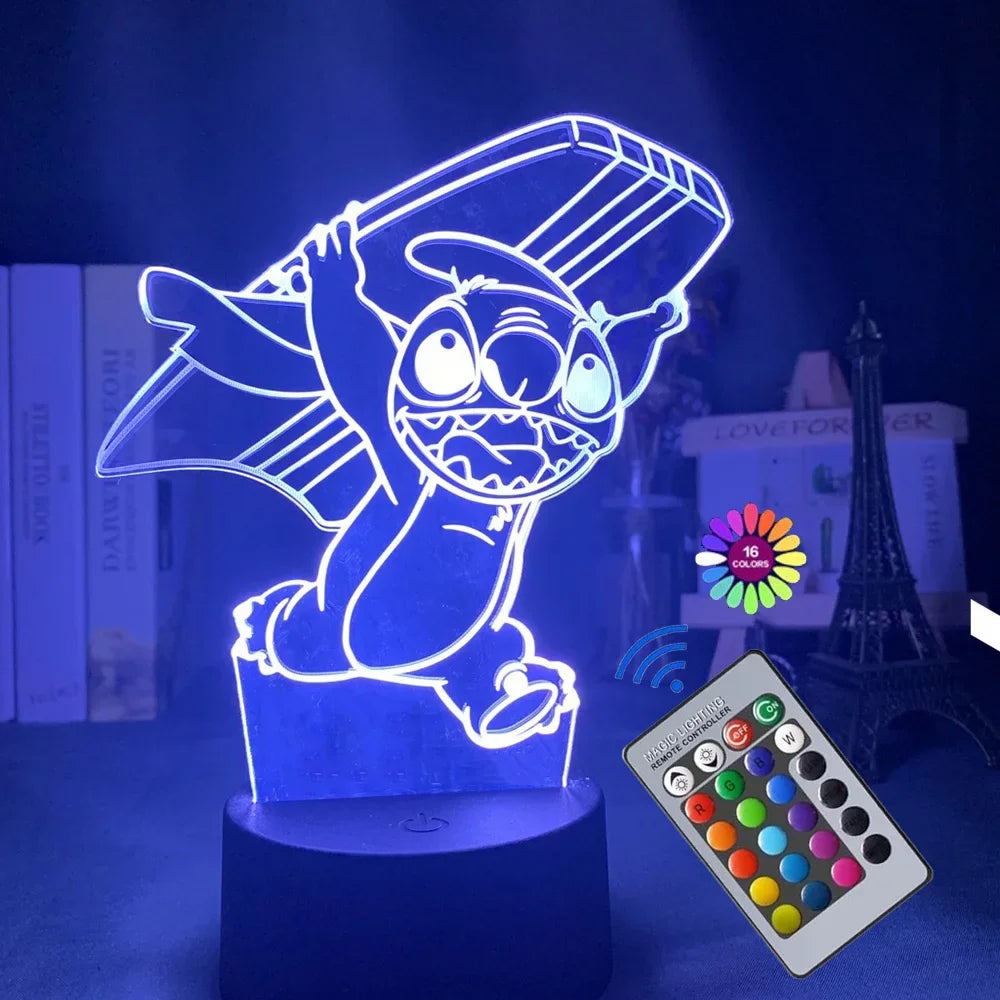 Luz Noturna 3d Com Desenho Animado Stitch