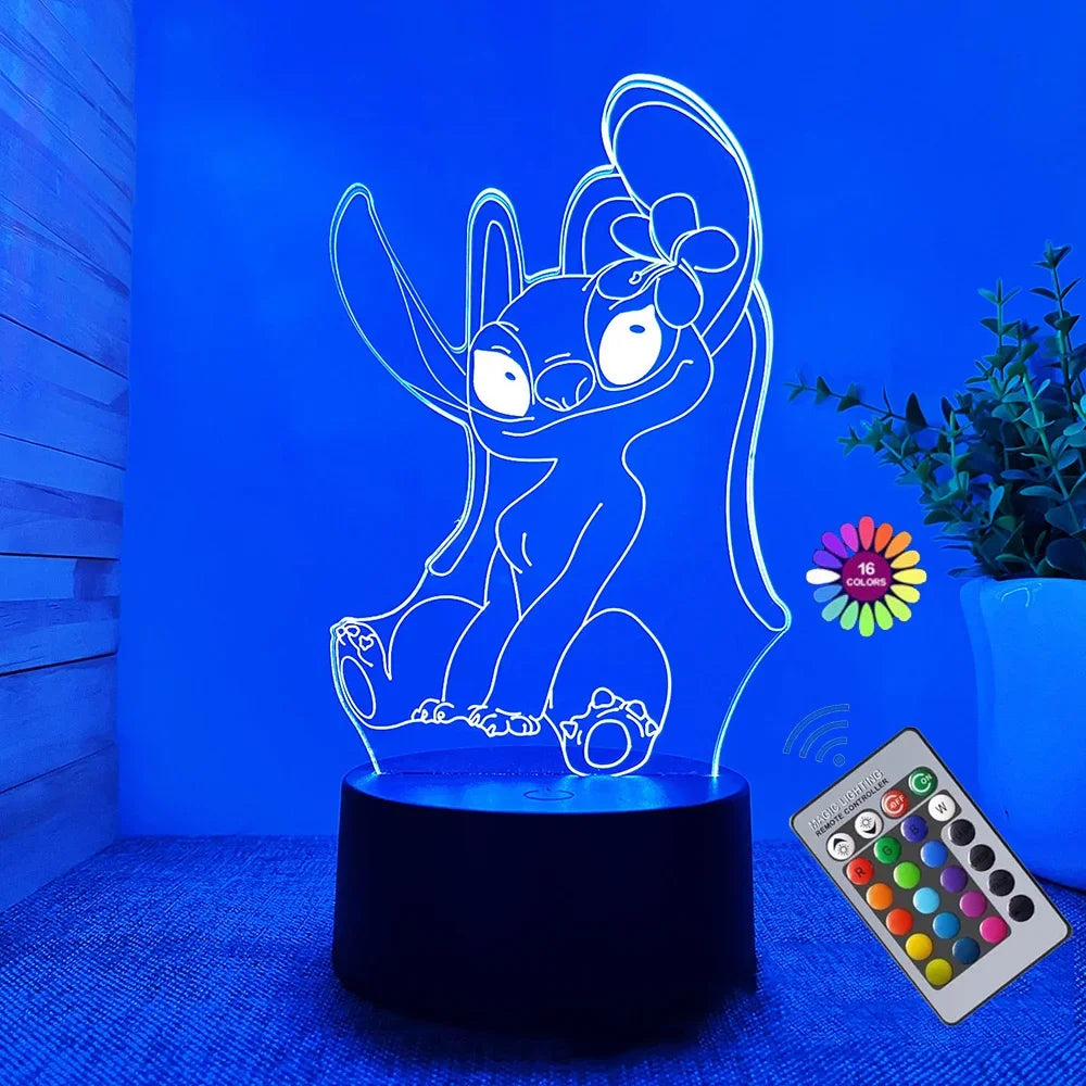 Luz Noturna 3d Com Desenho Animado Stitch