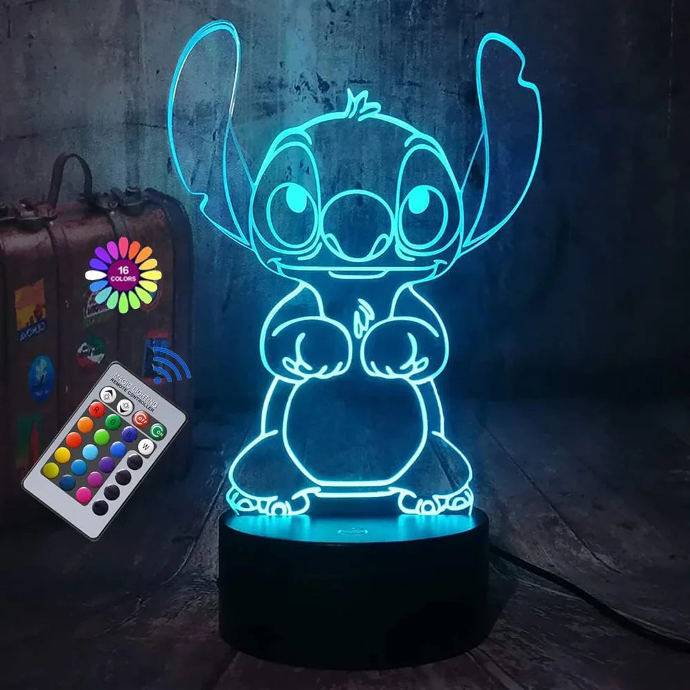 Luz Noturna 3d Com Desenho Animado Stitch