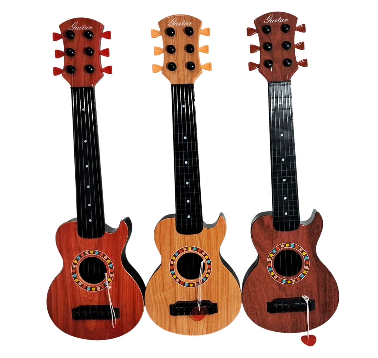 01 Violão Infantil com 06 cordas de aço e 06 tarraxas ajustáveis 01 Palheta Brinde