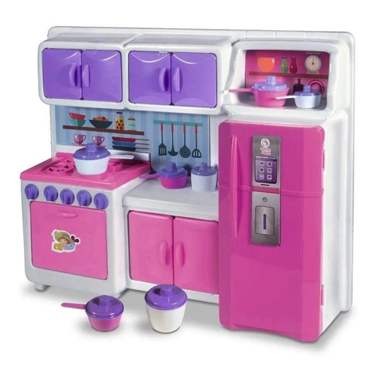 Cozinha Cristal Rosa Infantil Geladeira Fogao Completa 42cm