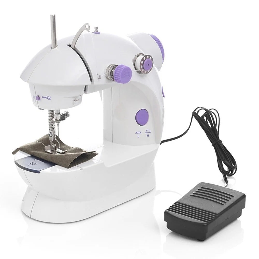 Mini máquina de costura doméstica portátil, luz noturna, pedal, linha reta