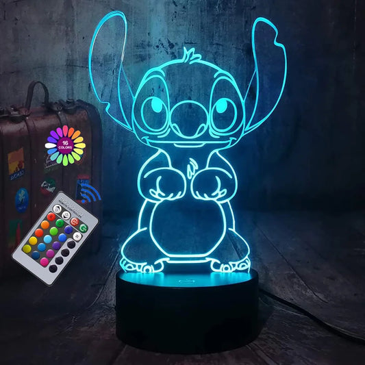 Luz Noturna 3d Com Desenho Animado Stitch