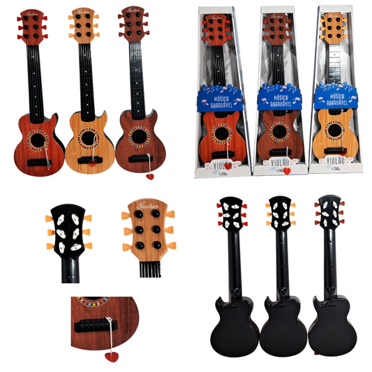 01 Violão Infantil com 06 cordas de aço e 06 tarraxas ajustáveis 01 Palheta Brinde